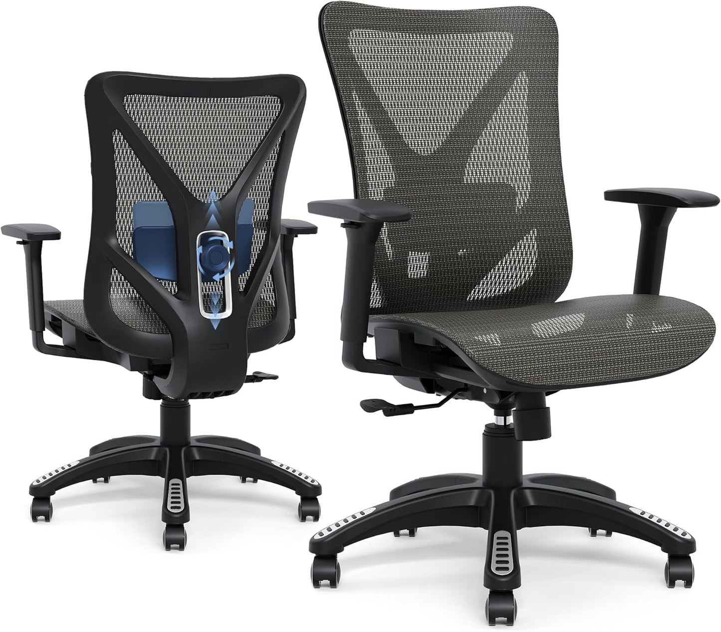MOLENTS Grey Mesh Office Chair - Adjustable Lumbar Support & 3D Armrests