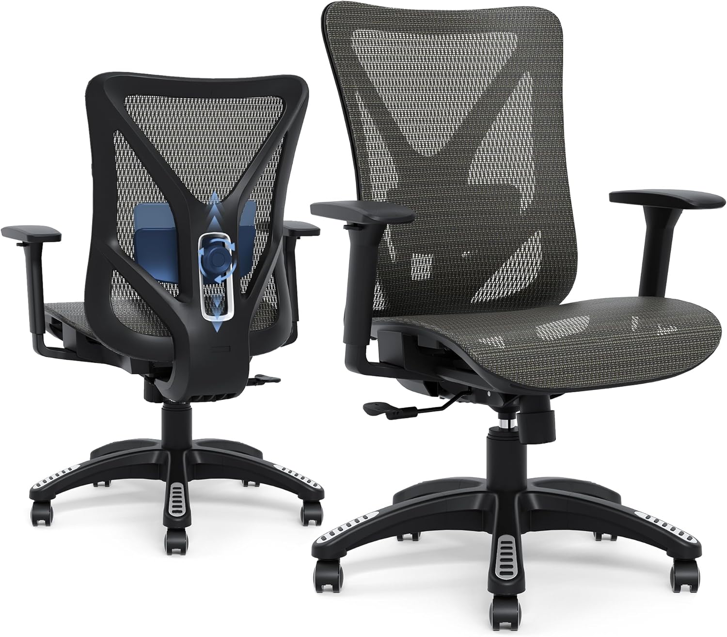 MOLENTS Grey Mesh Office Chair - Adjustable Lumbar Support & 3D Armrests