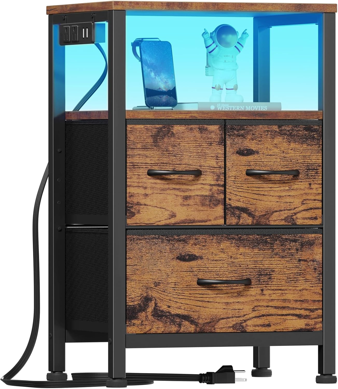 Furnulem Nightstand with Charging Station and RGB LED Light