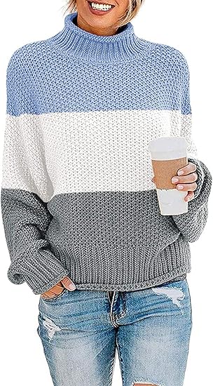 ZESICA Women's Turtleneck Batwing Sleeve Chunky Sweater Jumper