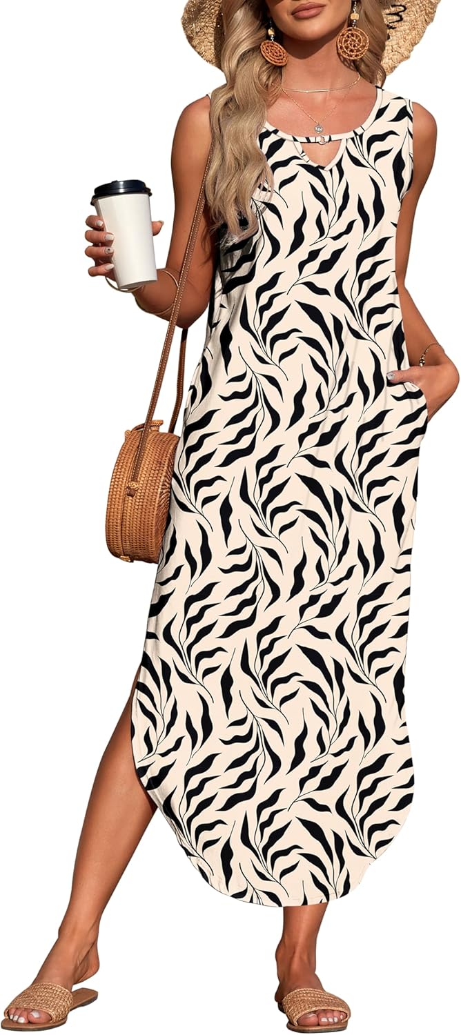 MISFAY Women's Summer Maxi Dress with Pockets for Beach Fun