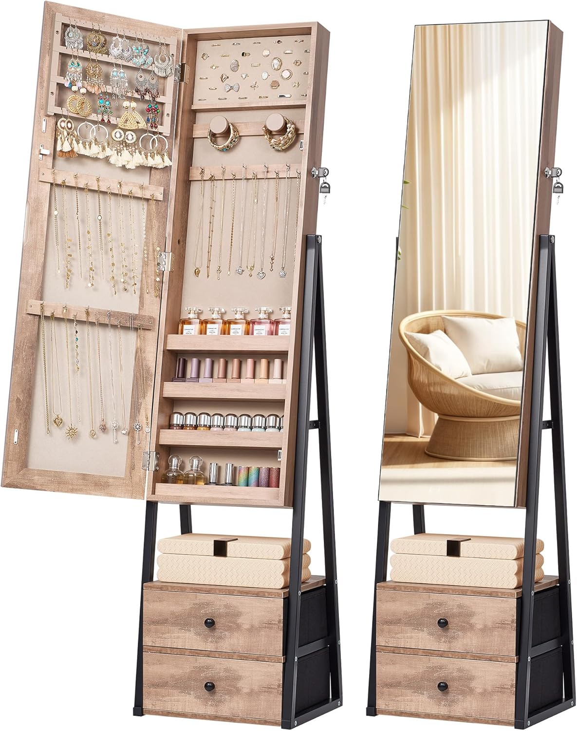 Nicetree Jewelry Cabinet Armoire with Full Length Mirror Storage
