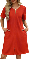 Ekouaer Women Zipper Waffle Short Bathrobe - Lightweight Zip Front is