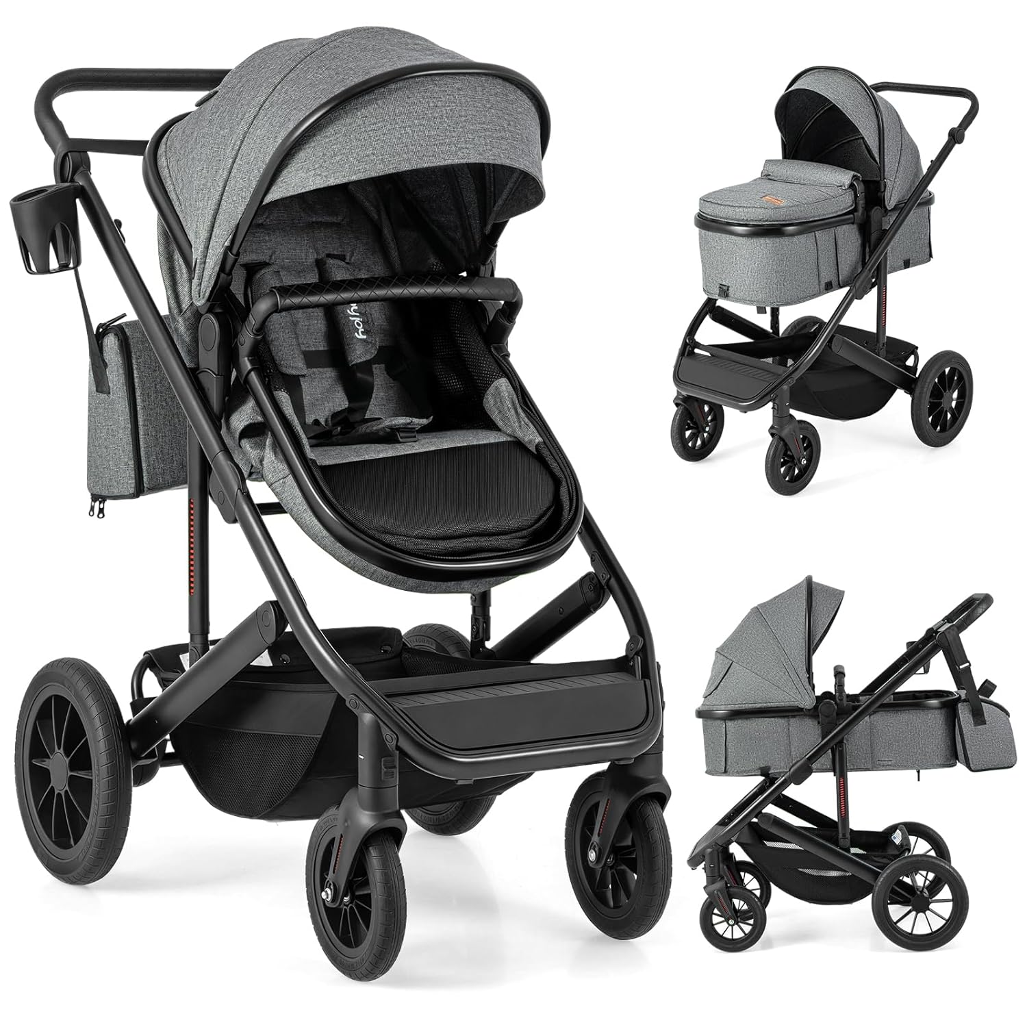 2 in 1 Convertible Baby Stroller with Bassinet Mode and Safety