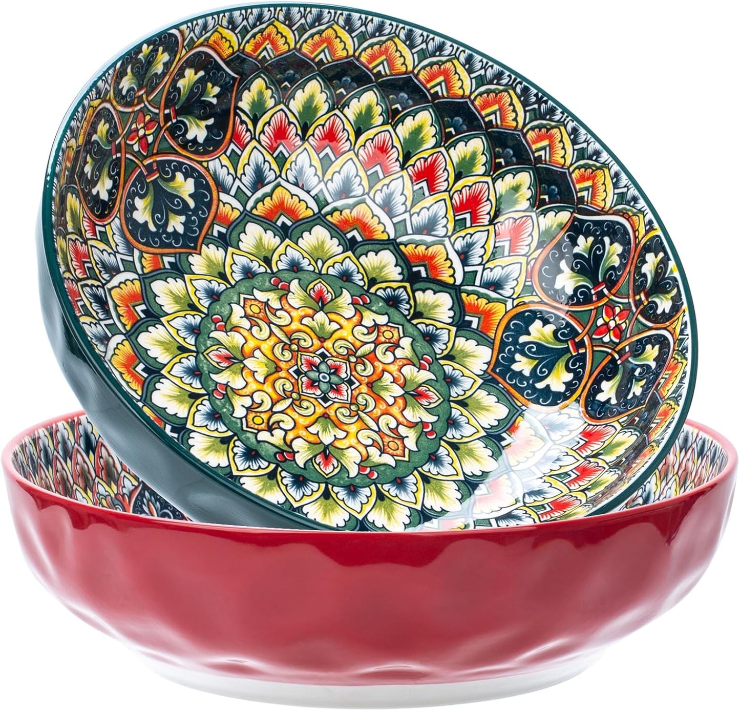 Large Serving Bowls Set of 2, 75 Oz Bohemian Style Dishes