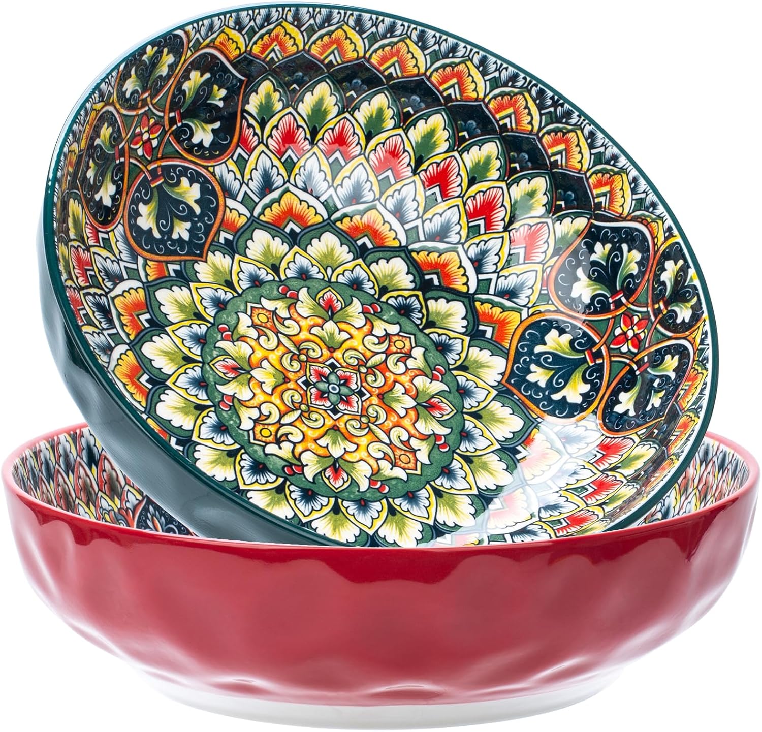 Large Serving Bowls Set of 2, 75 Oz Bohemian Style Dishes
