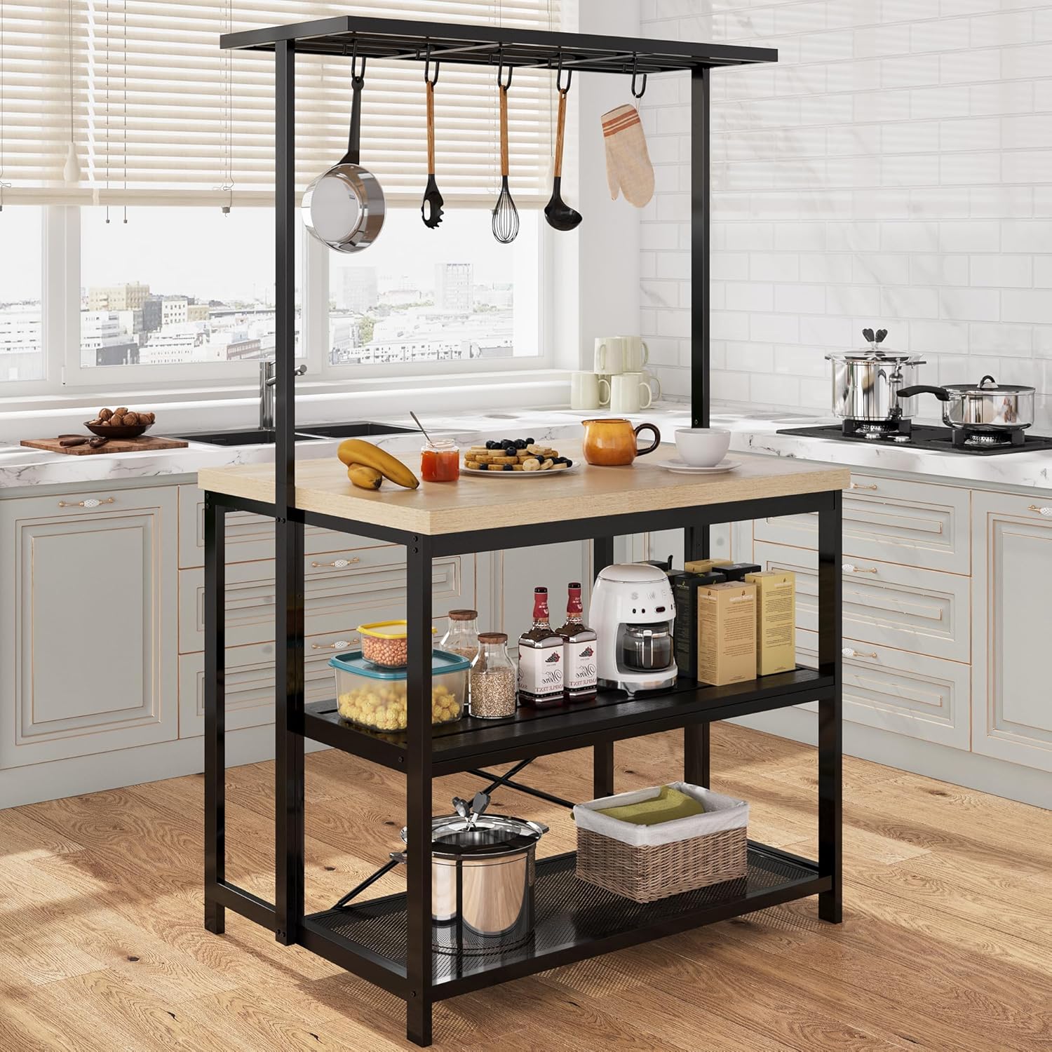 GAOMON 42 Large Kitchen Island & Microwave Stand with 3 Tier Storage - Stylish Storage Solution