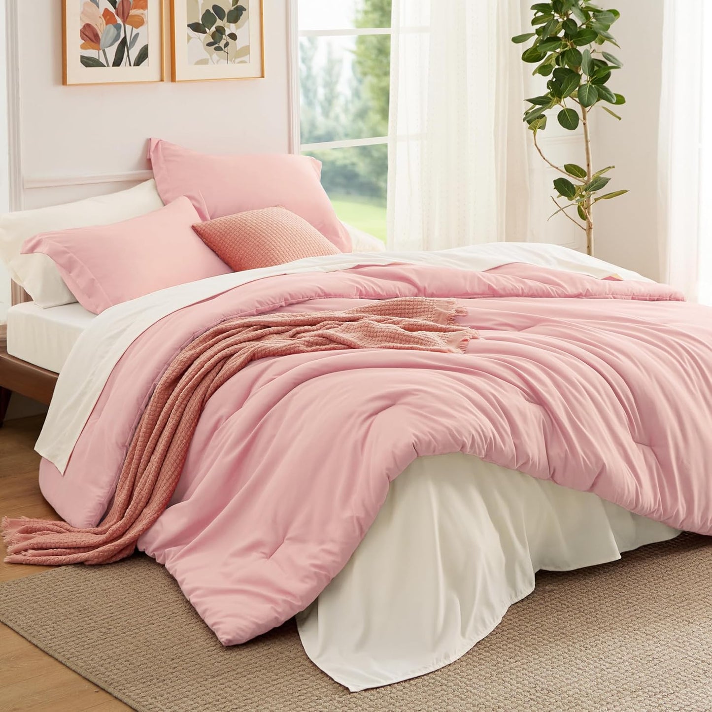 Bedsure Twin Comforter Set - 5 Piece Pink Bedding Set for All Seasons