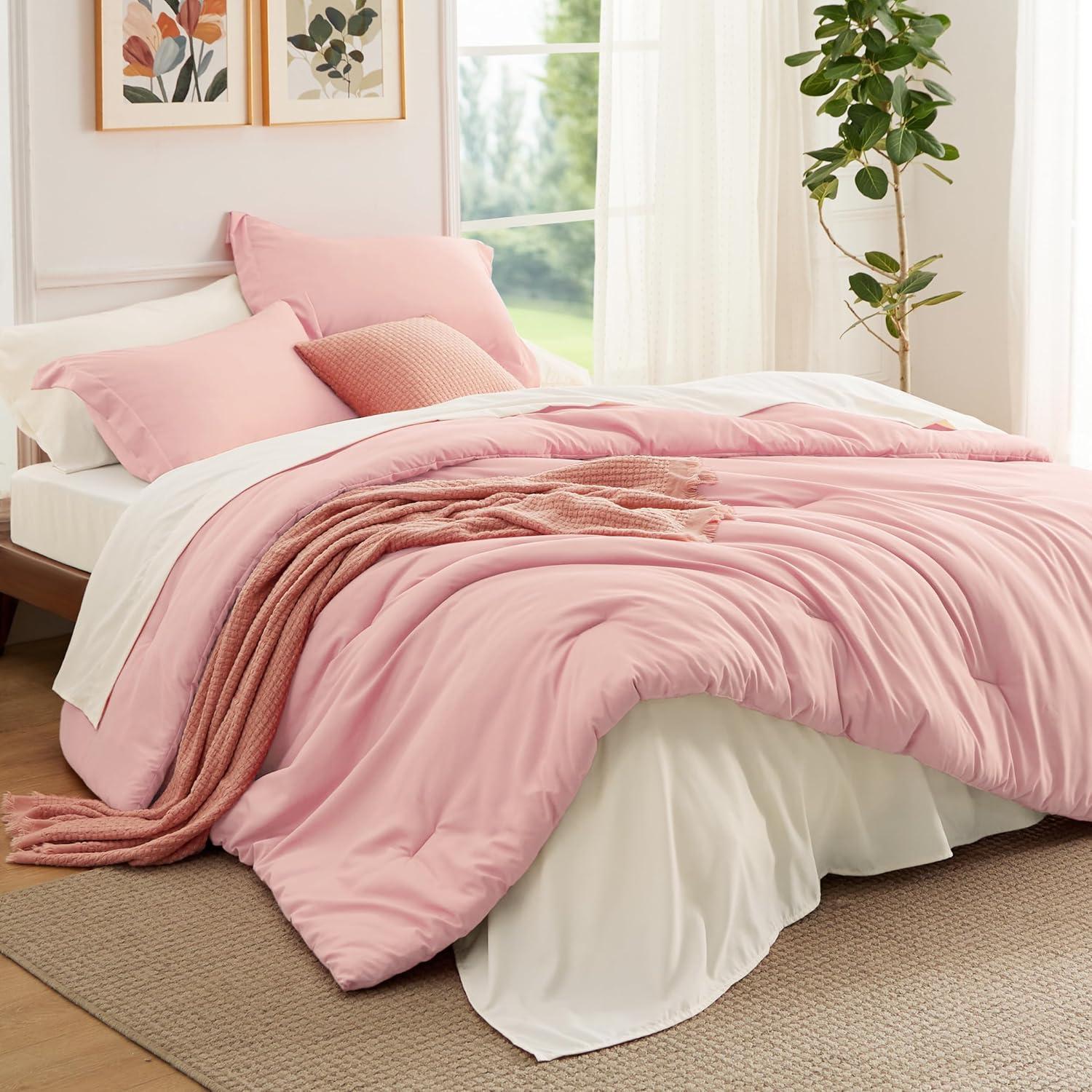 Bedsure Twin Comforter Set - 5 Piece Pink Bedding Set for All Seasons