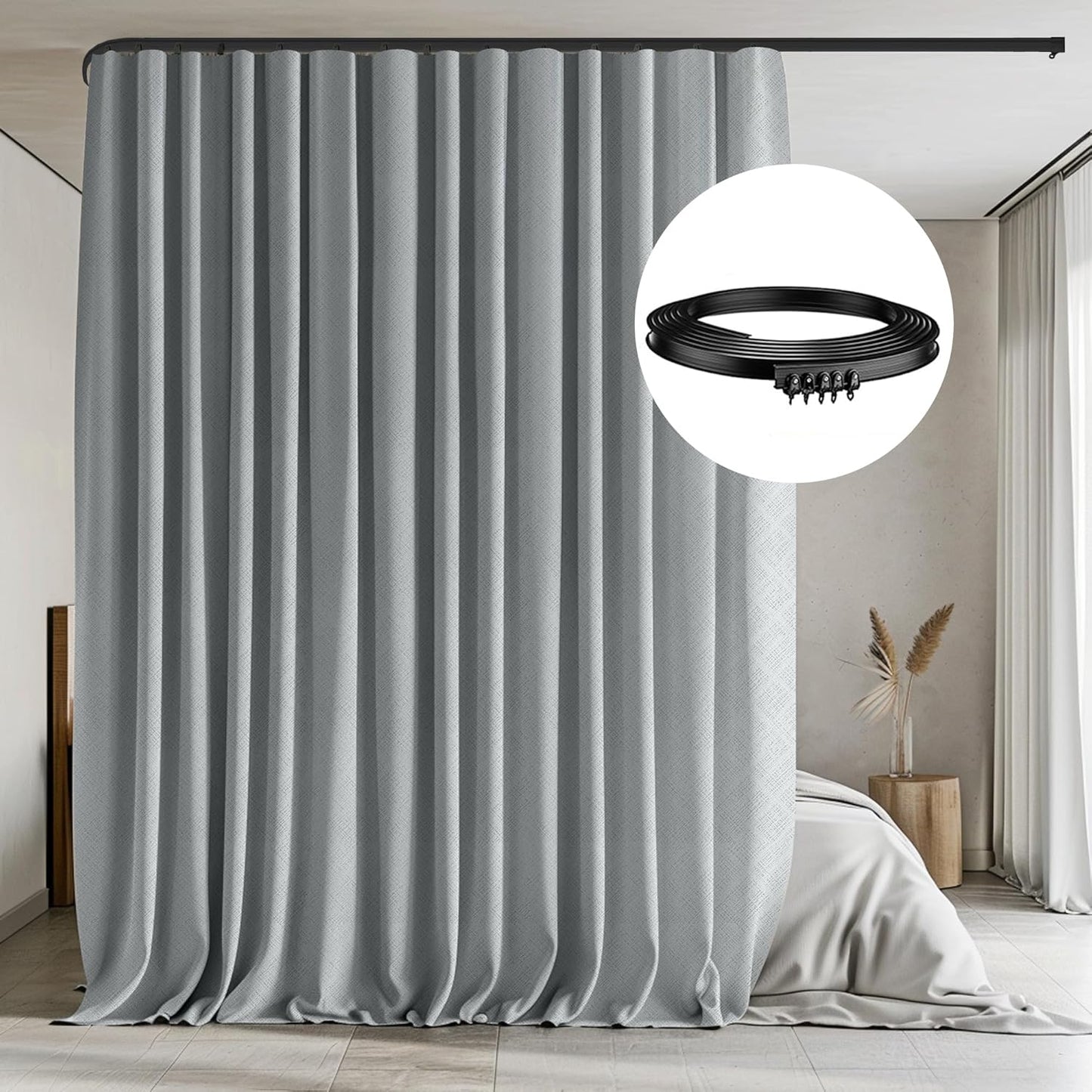 Room Divider Curtains with Flexible Ceiling Tracks for Privacy