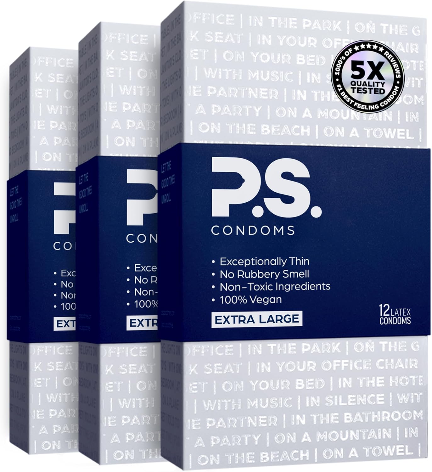 PS Extra Large Latex Condoms - Odorless, Vegan, Ultra Thin