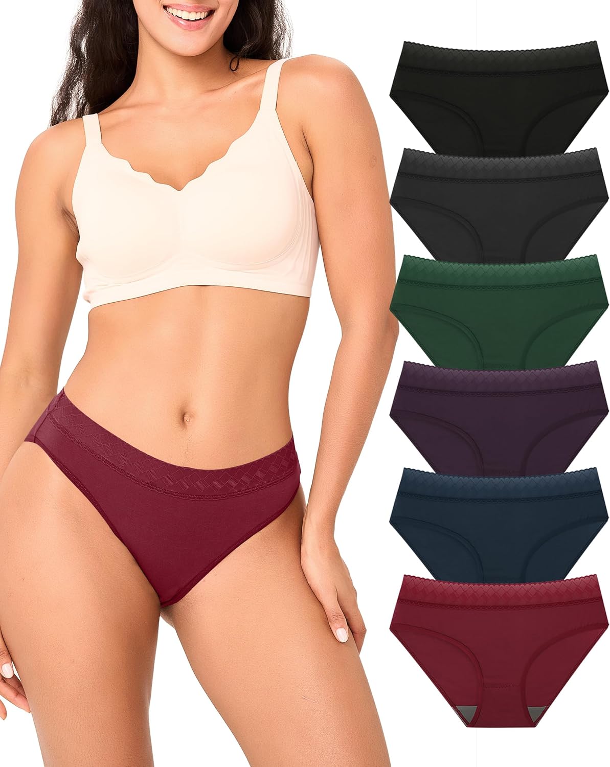 Bamboo Cool Womens Underwear Bikini Lace Hipster Panties 6-Pack