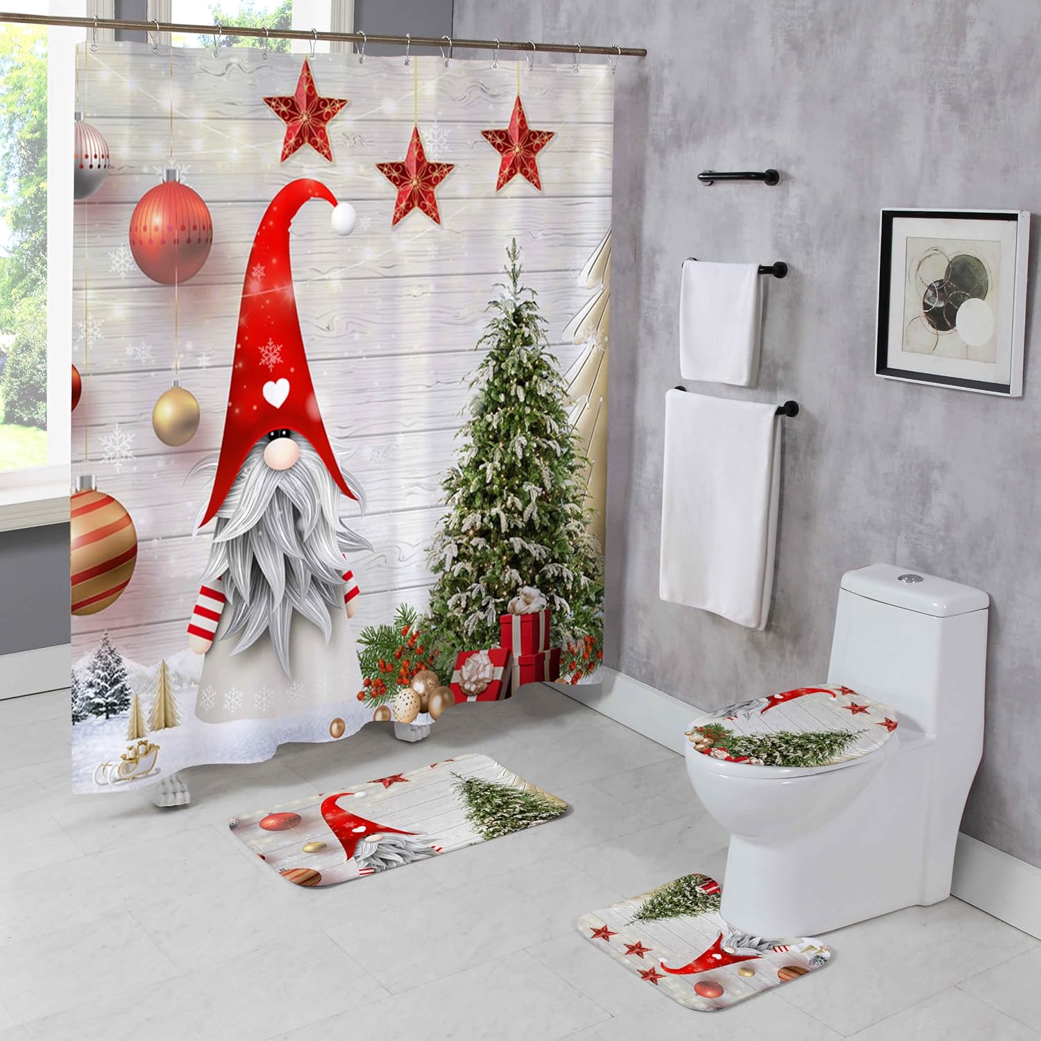 Merry Christmas Bathroom Set by Moladika - Durable 4pcs