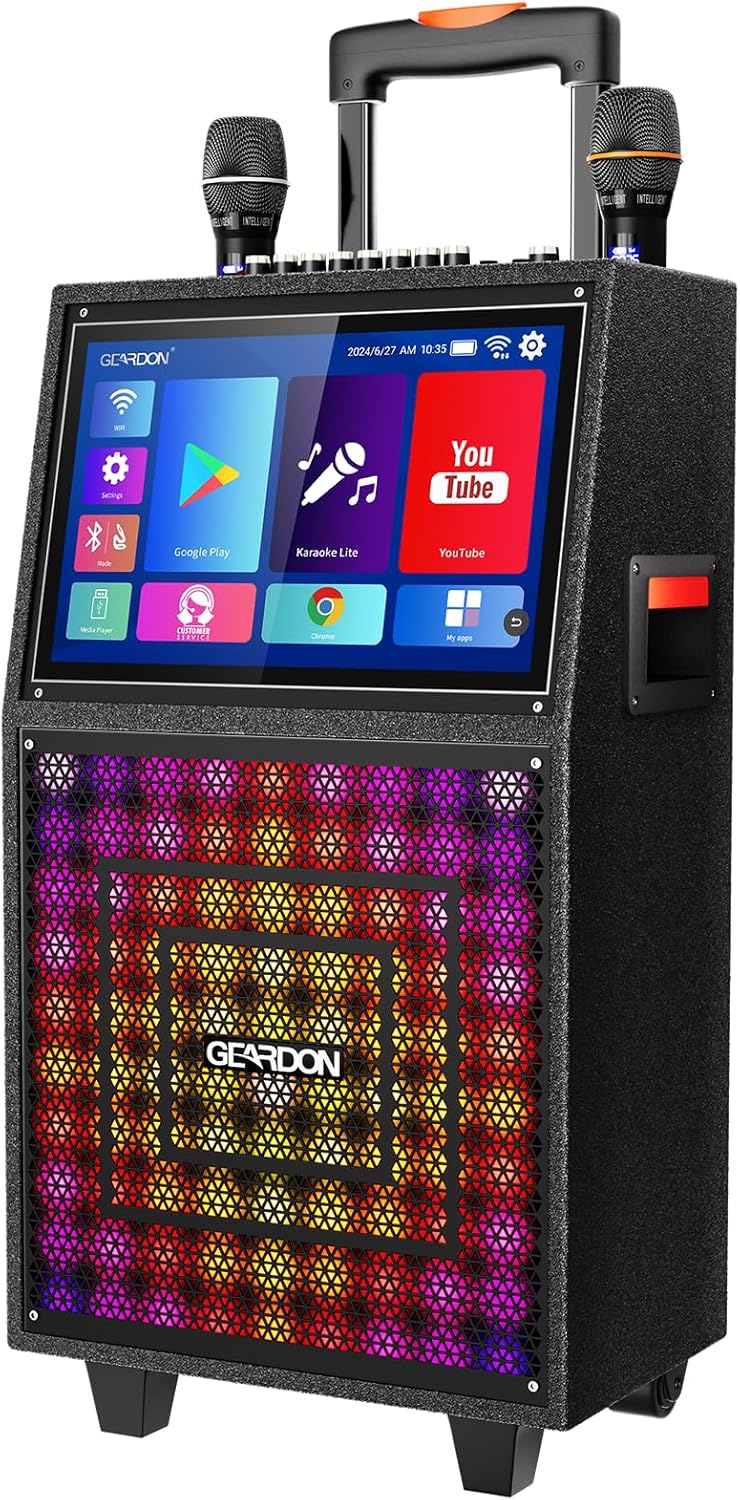 GEARDON Portable Karaoke Machine - 1000W Power, Lyrics Display, 2 Mics
