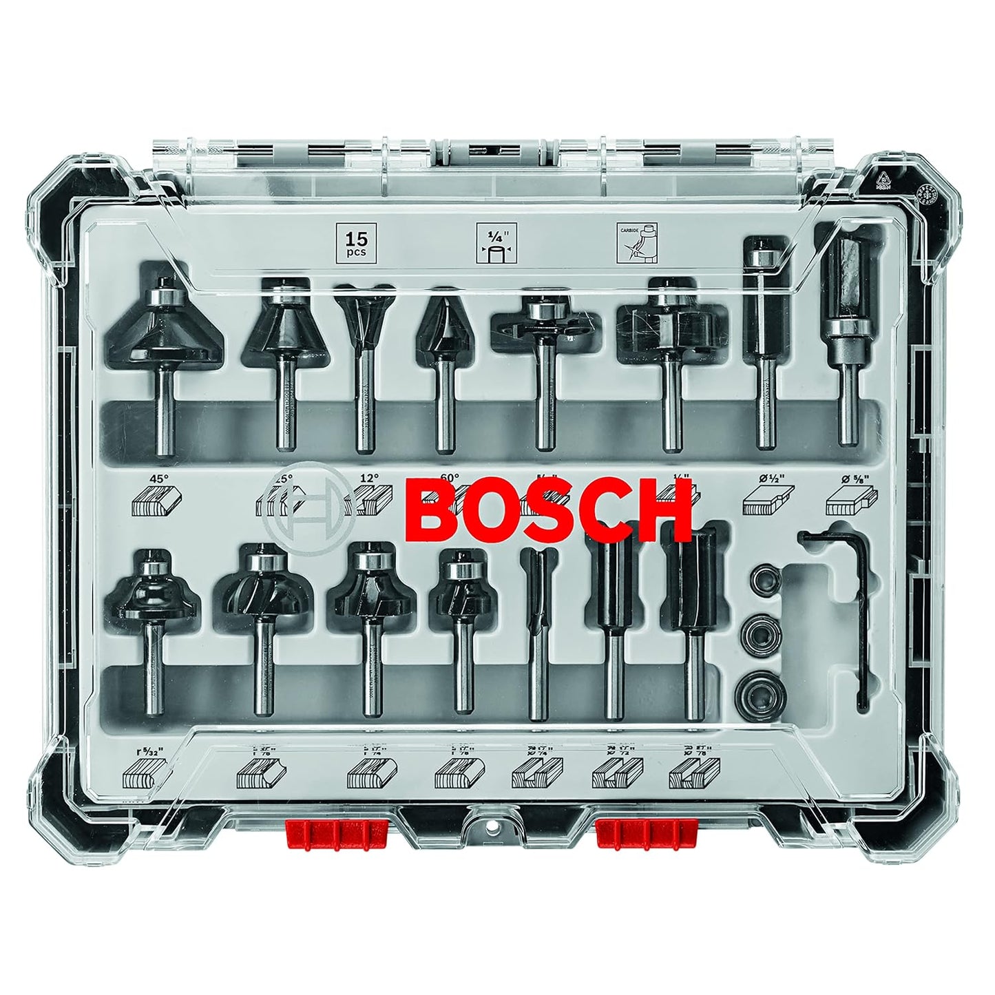 BOSCH RBS015MBS 15-Piece Carbide-Tipped Wood Router Bit Set