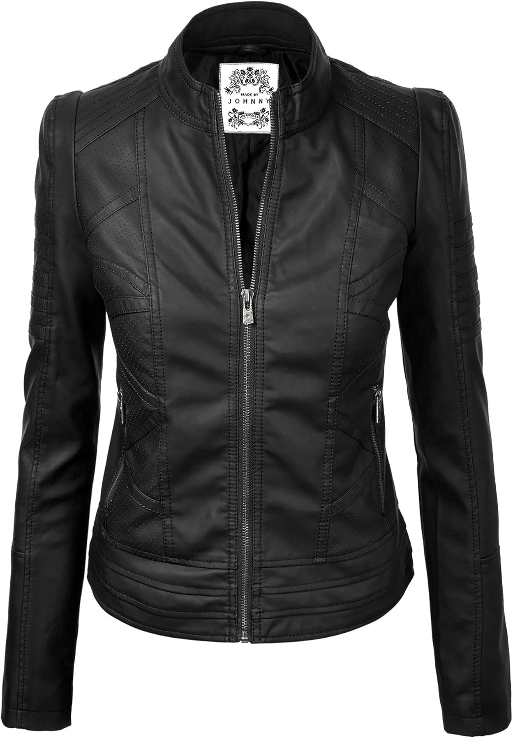 Made By Johnny Womens Faux Leather Zip Up Moto Biker Jacket