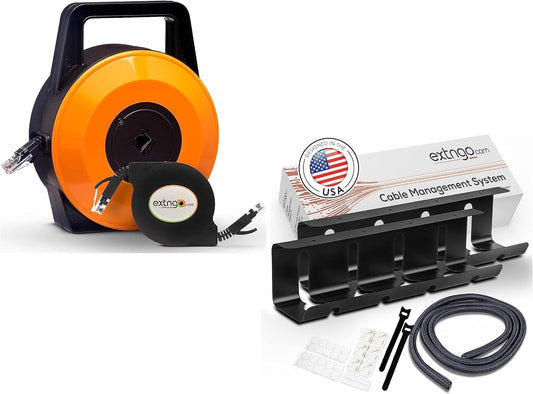 EXTNGO 50ft CAT6 Retractable Cable + Cable Tray - Organize Like a Pro!