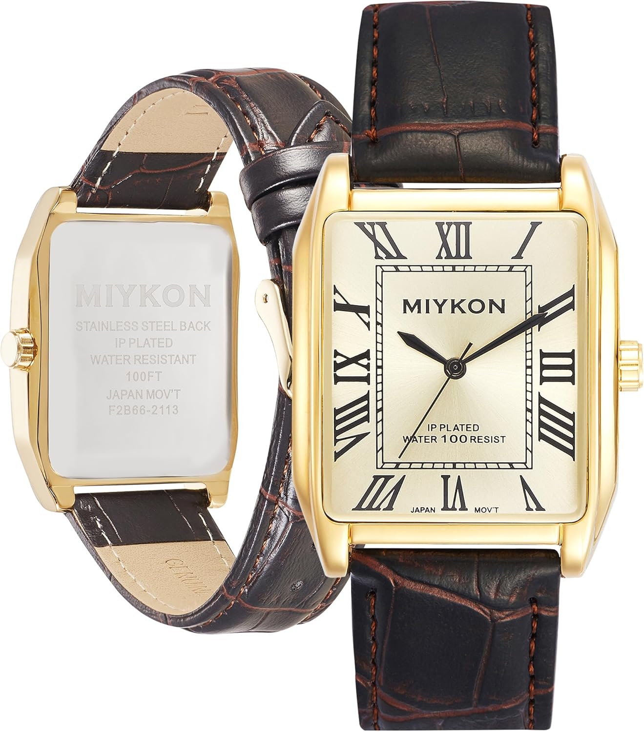 Miykon Vintage Men's Tank Square Analog Watch with Leather Strap