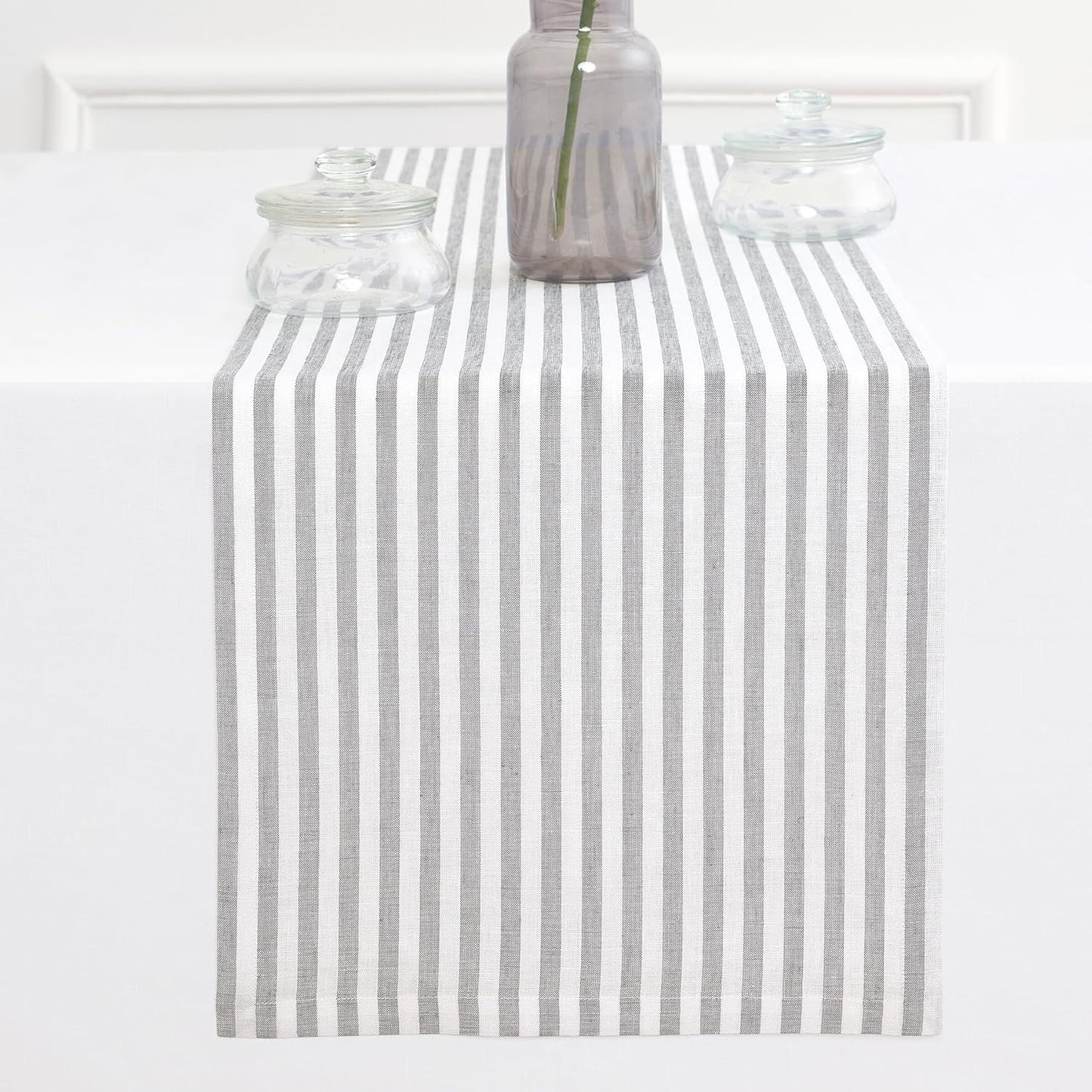 Amalfi Stripe Table Runner 14 x 108 Inches in Pure Linen