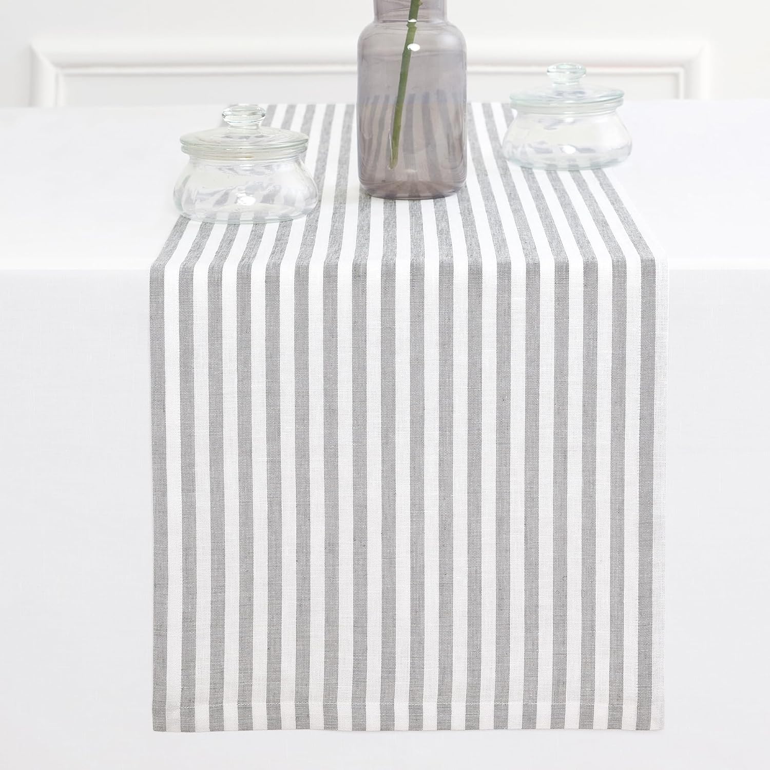 Amalfi Stripe Table Runner 14 x 108 Inches in Pure Linen