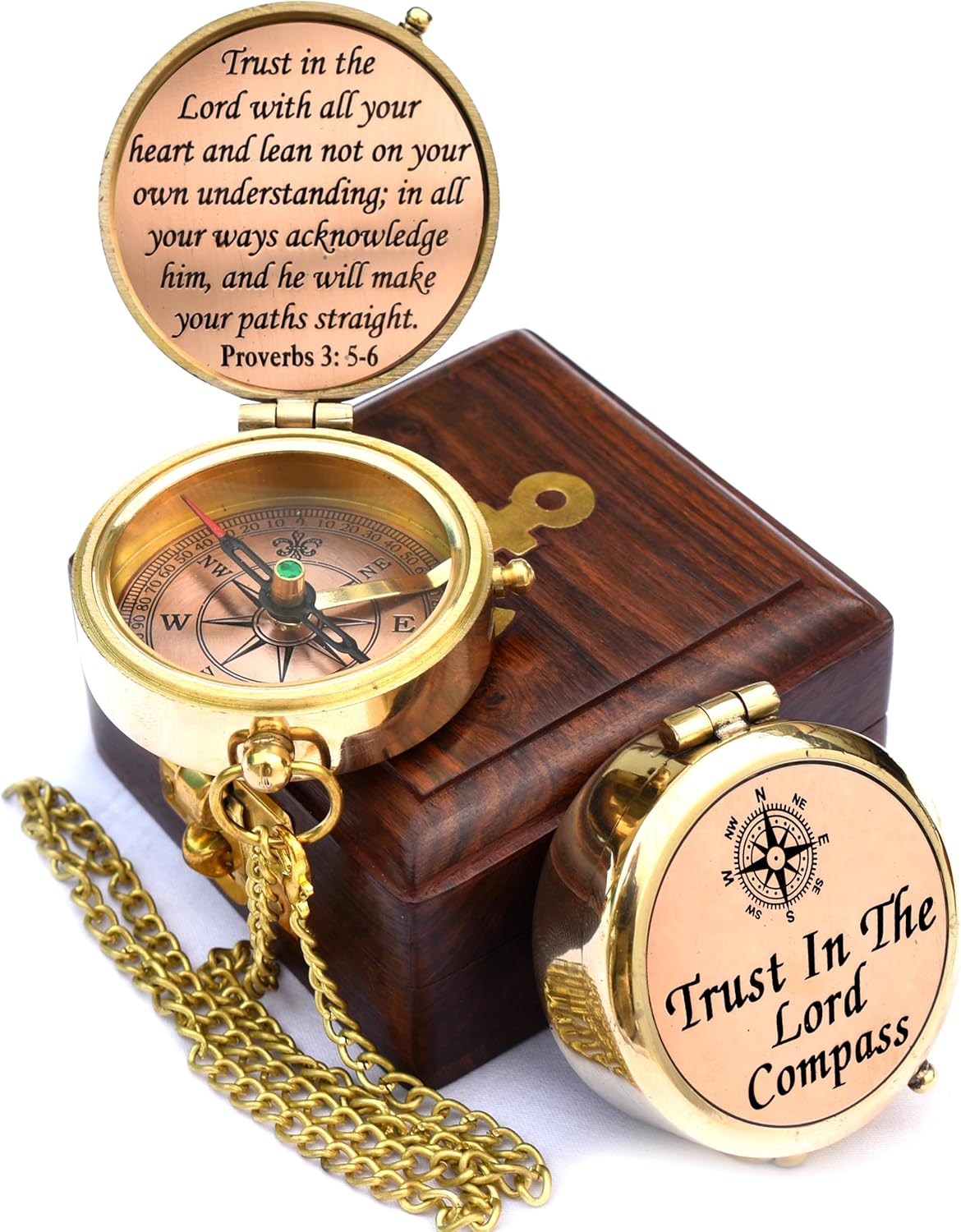 Proverbs 3:5-6 Engraved Compass Set - Trust & Guidance