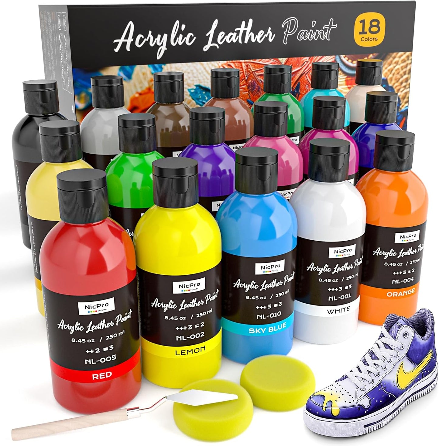 Nicpro 18 Colors Acrylic Leather Paint for DIY Crafts and More