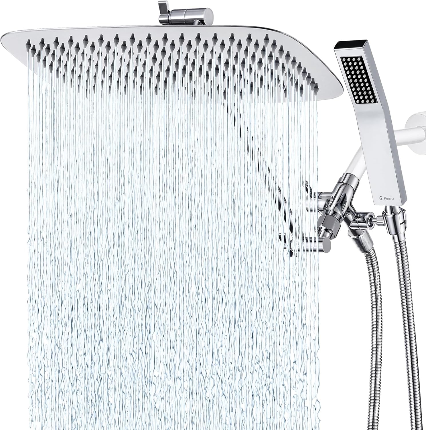 G-Promise 14 Inch Dual Square Shower Head with Handheld Spray Combo