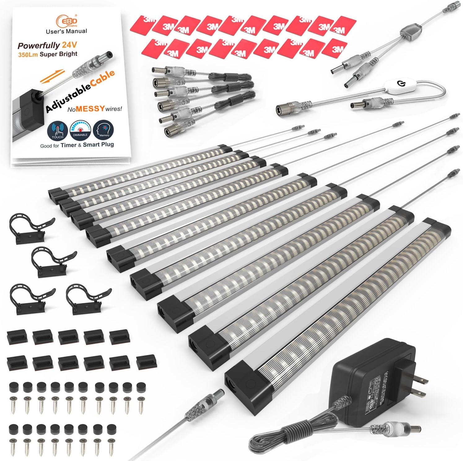 EBD Under Cabinet Lighting Touch Lights with Adjustable Cables