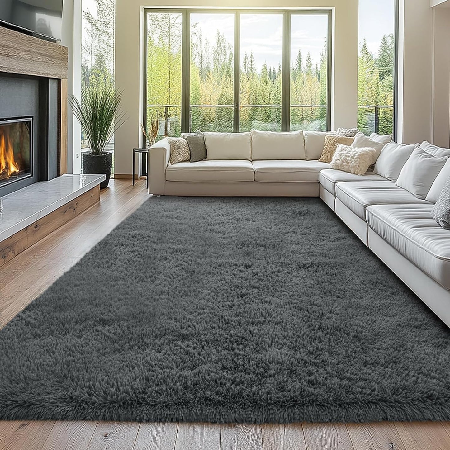 10x12 Large Grey Shag Area Rugs for Living Room Comfort