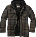 Men's Plaid Flannel Shirt Jacket with Quilted Hood - Insulated