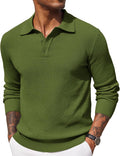 Mens Waffle Knit Polo Sweater Long Sleeve - Soft Thermal Knit