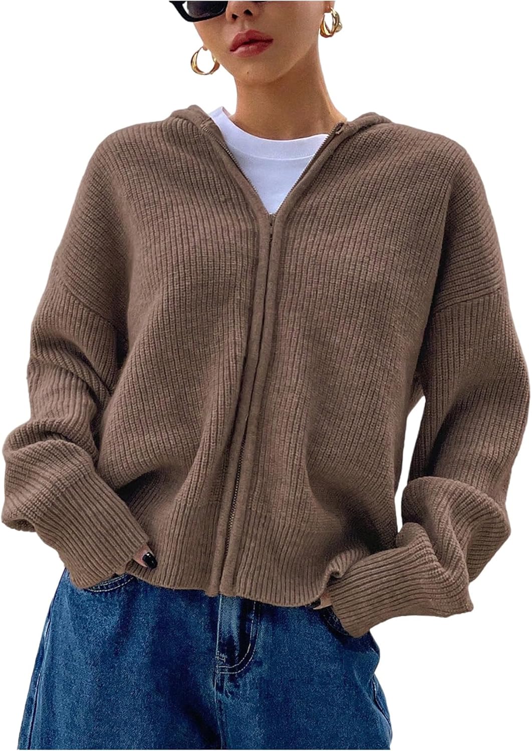 SOLY HUX Women's Zip Up Hooded Cardigan Sweater 60ft