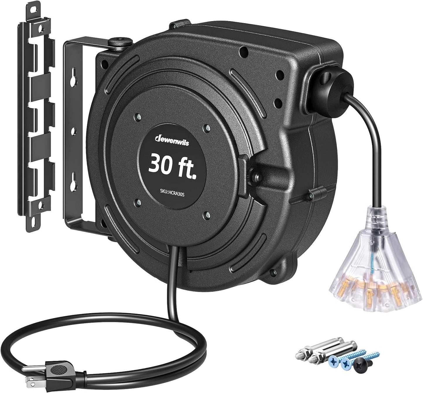 30FT Retractable Extension Cord Reel with Triple Outlets
