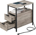 VASAGLE Side Table with Charging Station - Slim Nightstand for Small 2