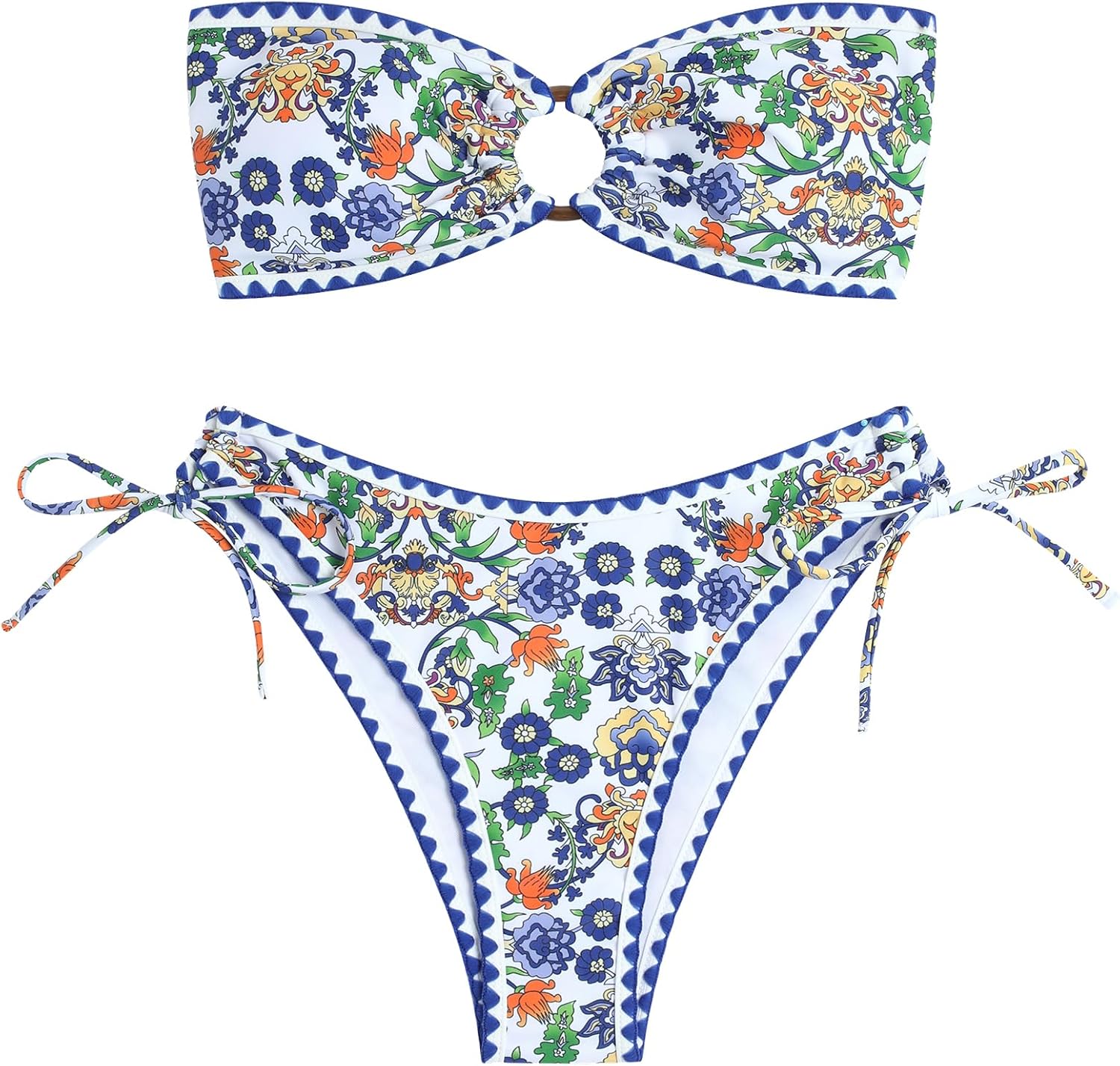 ZAFUL Women's Bandeau Bikini O Ring Strapless High Cut Swimsuit