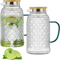 Glass Pitcher with Bamboo Lid 68 oz 2L - Heat Resistant Vintage Carafe