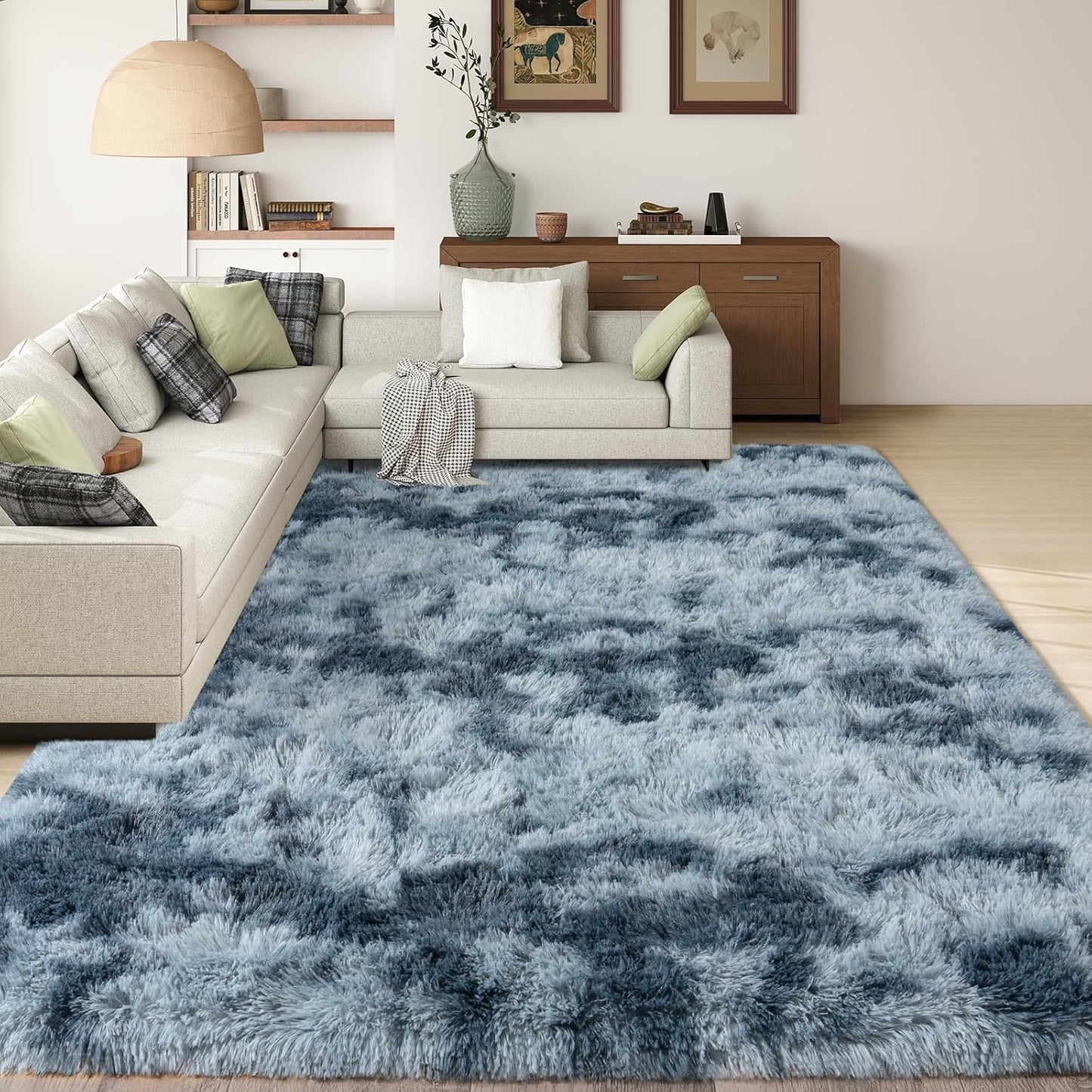 8x10 Large Area Rugs for Living Room, Soft Tie-dye Blue Grey
