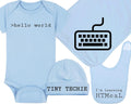 hello world Techie Baby Onesie Hat Blanket Bib Set - Soft 100% Cotton