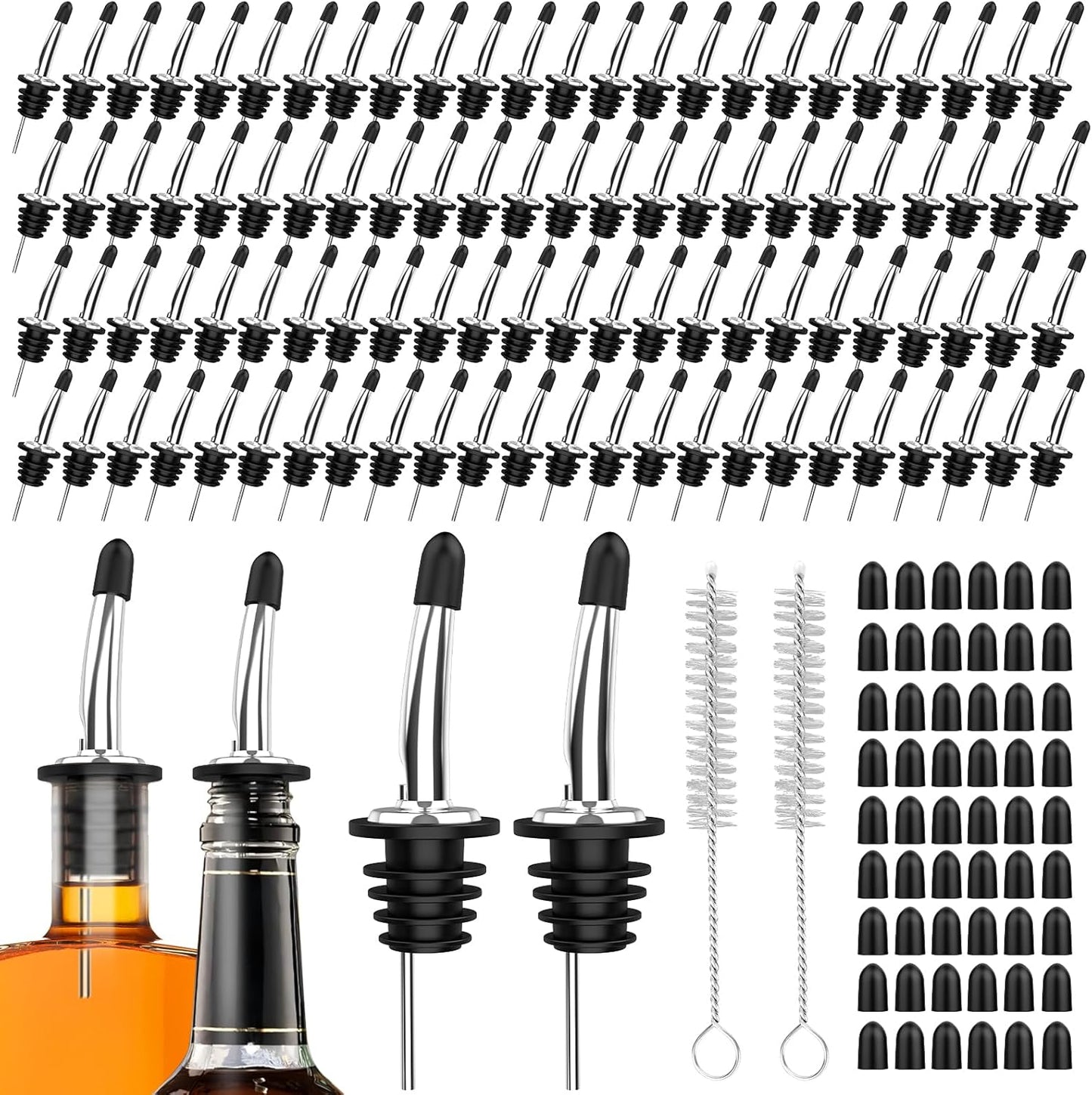 96-Pack Stainless Steel Pour Spouts for Liquor and Oil Use