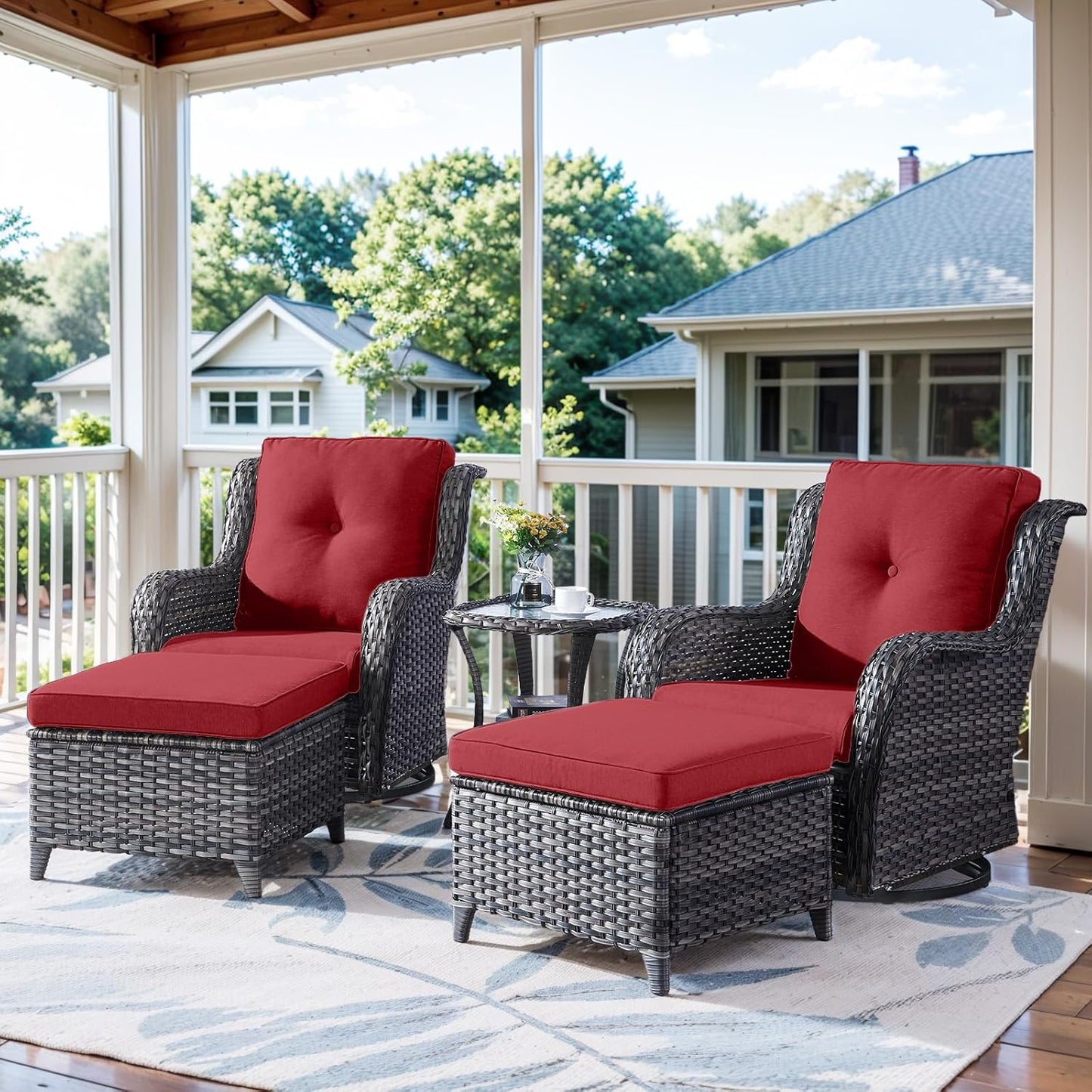 5 Pieces Patio Furniture Set with Swivel Glider Chairs and Ottoman