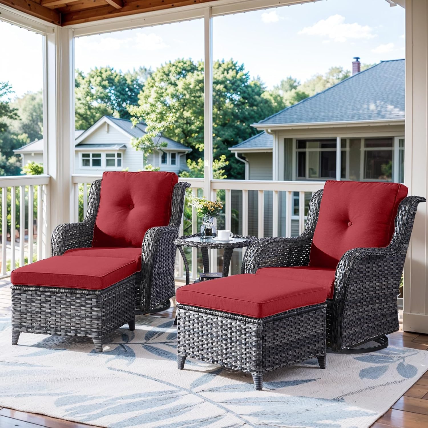 5 Pieces Patio Furniture Set with Swivel Glider Chairs and Ottoman