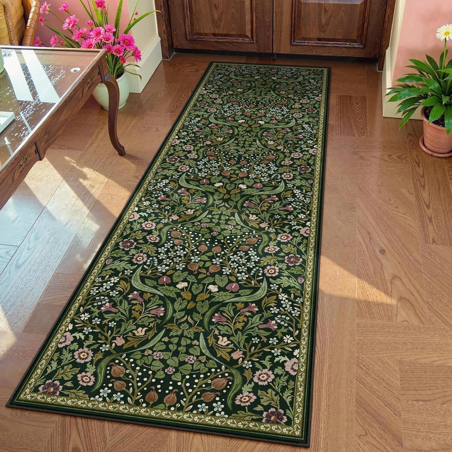 Moynesa Floral Hallway Runner Rug - Washable Non Skid Kitchen Rug