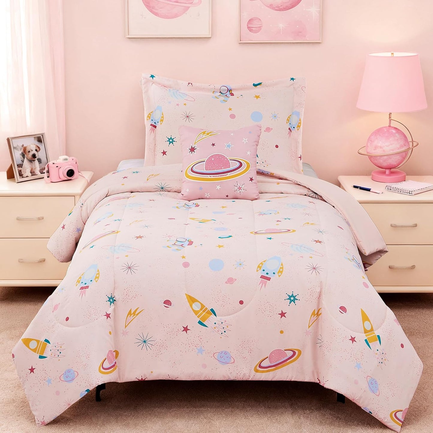 Twin Comforter Set for Girls - Glow in the Dark Space Design