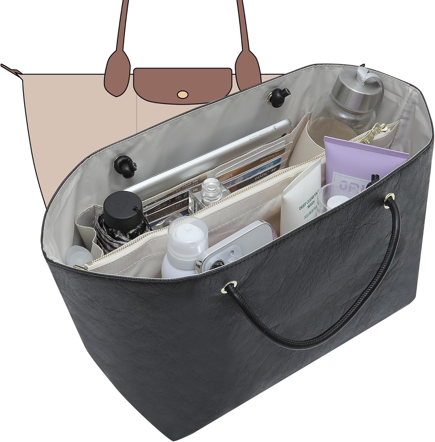 Doxo Purse Organizer Insert for Longchamp LePliage Large Bags