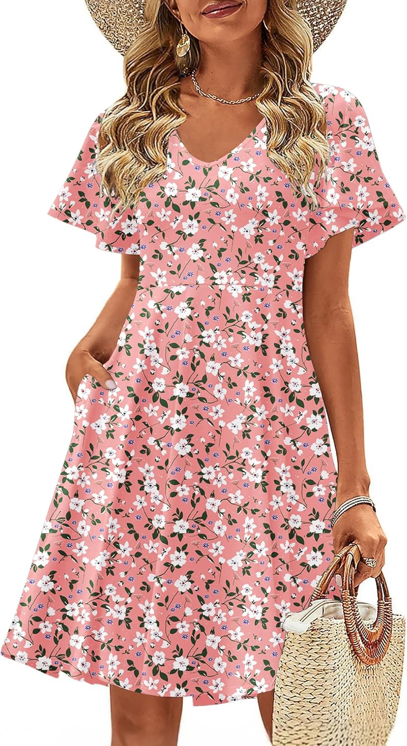 Zeagoo Womens Summer Dress Casual Swing Floral Ruffle Mini A-line