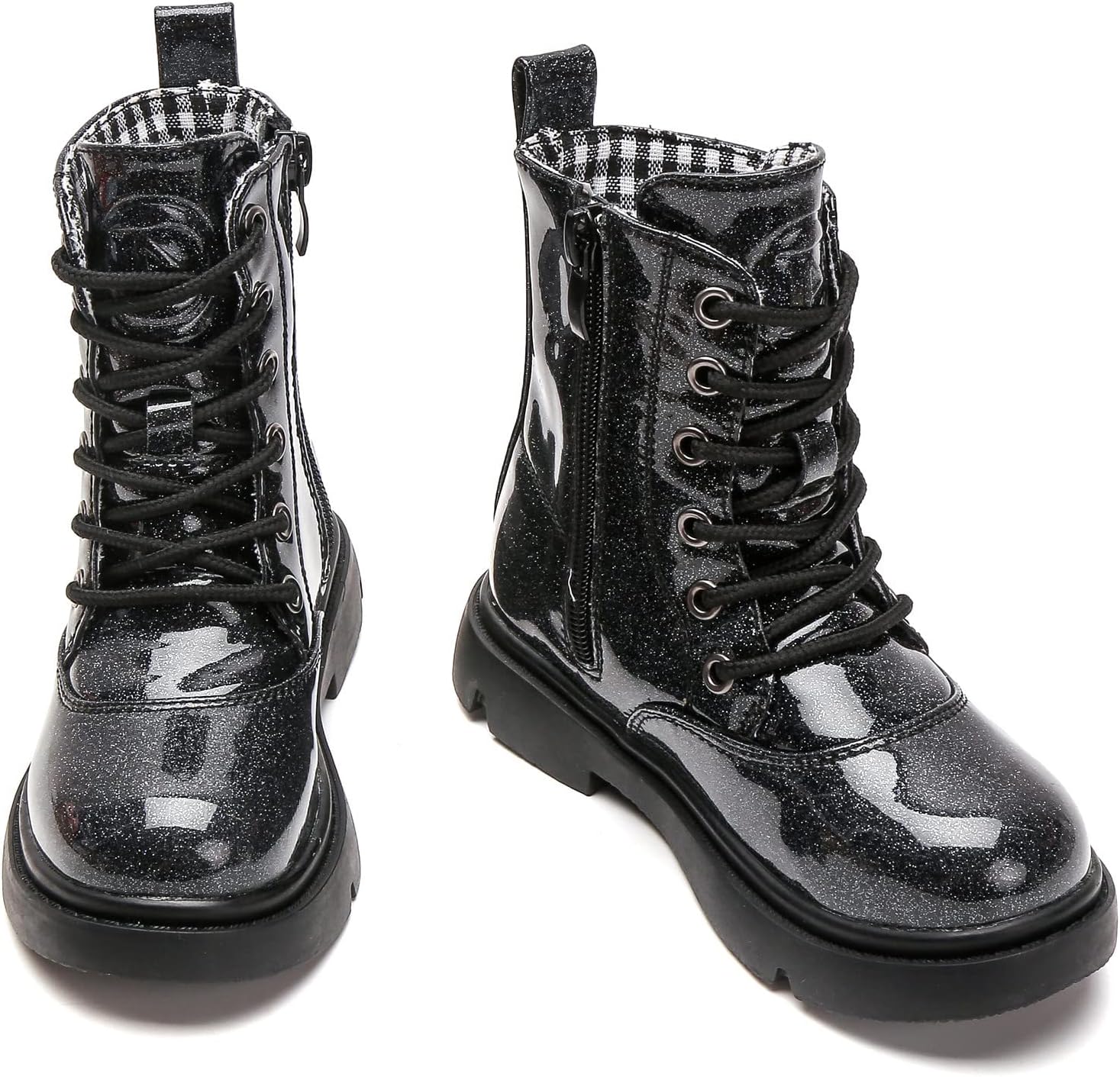 DADAWEN Boys Girls Waterproof Glitter Mid Calf Combat Boots