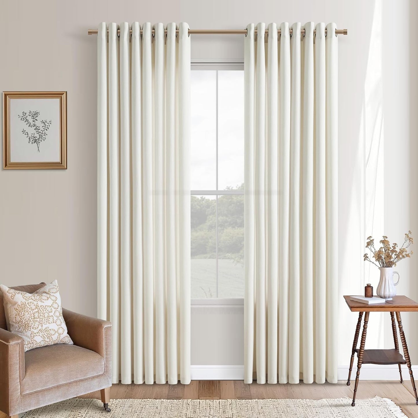 Grommet 80 Inch Cream Curtains for Living Room Decor