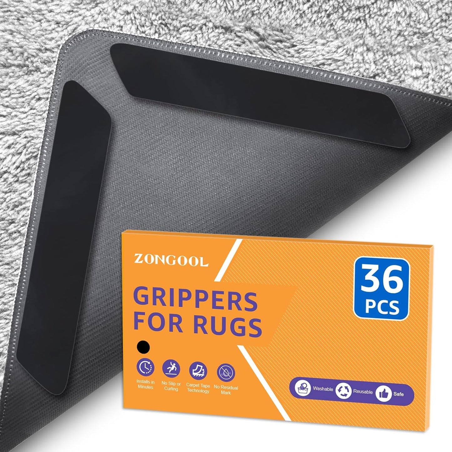 36 PCS Reusable Rug Tape - Non-Slip Grip for Hardwood Floors!