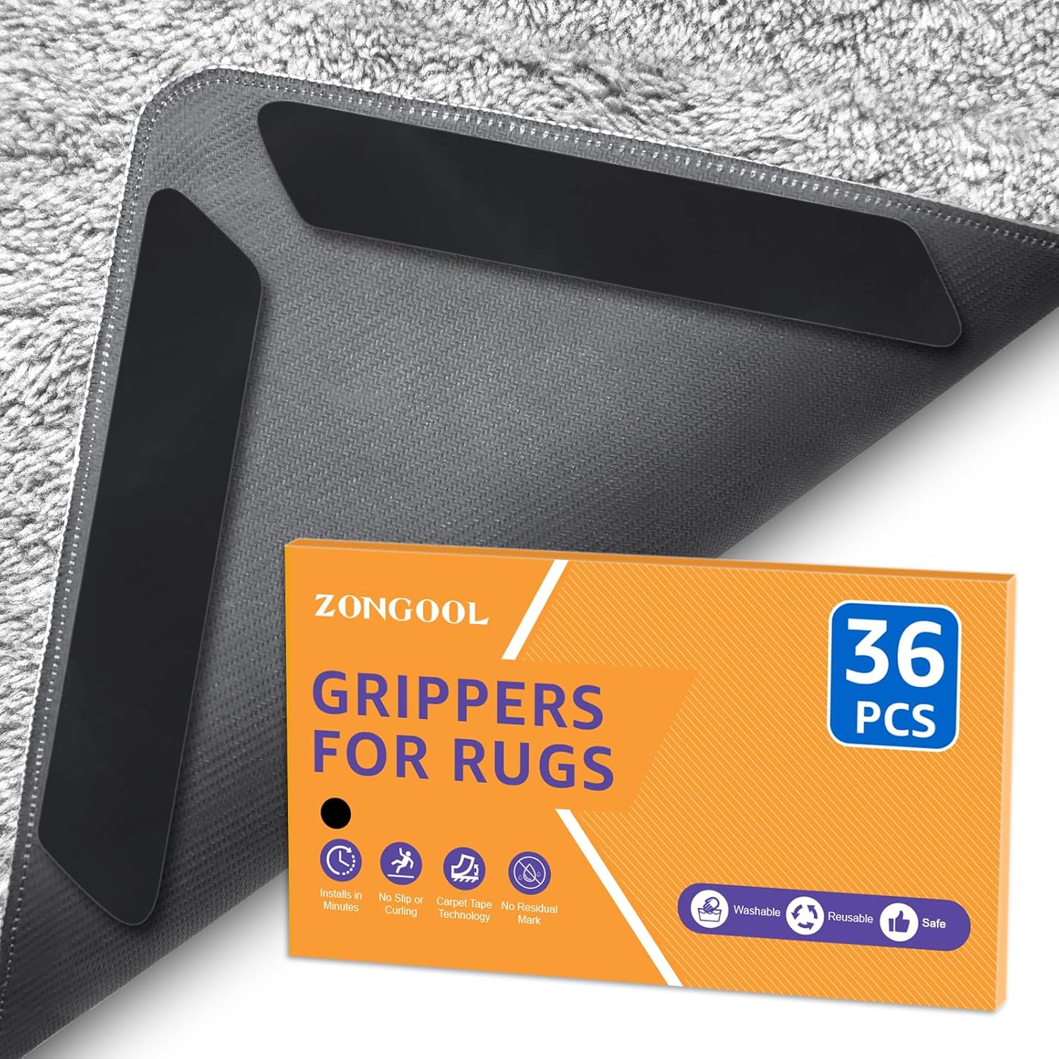36 PCS Reusable Rug Tape - Non-Slip Grip for Hardwood Floors!