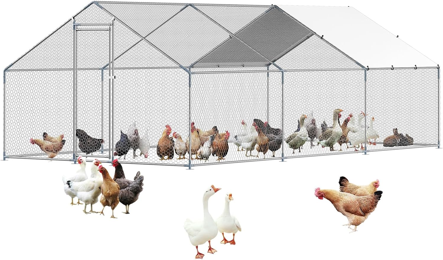 VEVOR Large Metal Chicken Coop for Outdoor Poultry Safety